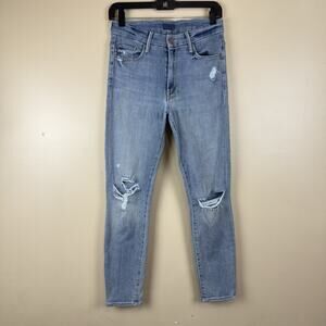 Mother Women’s High‑Waisted Looker Crop Jeans Size 26 Chatterbox Knee Rips
